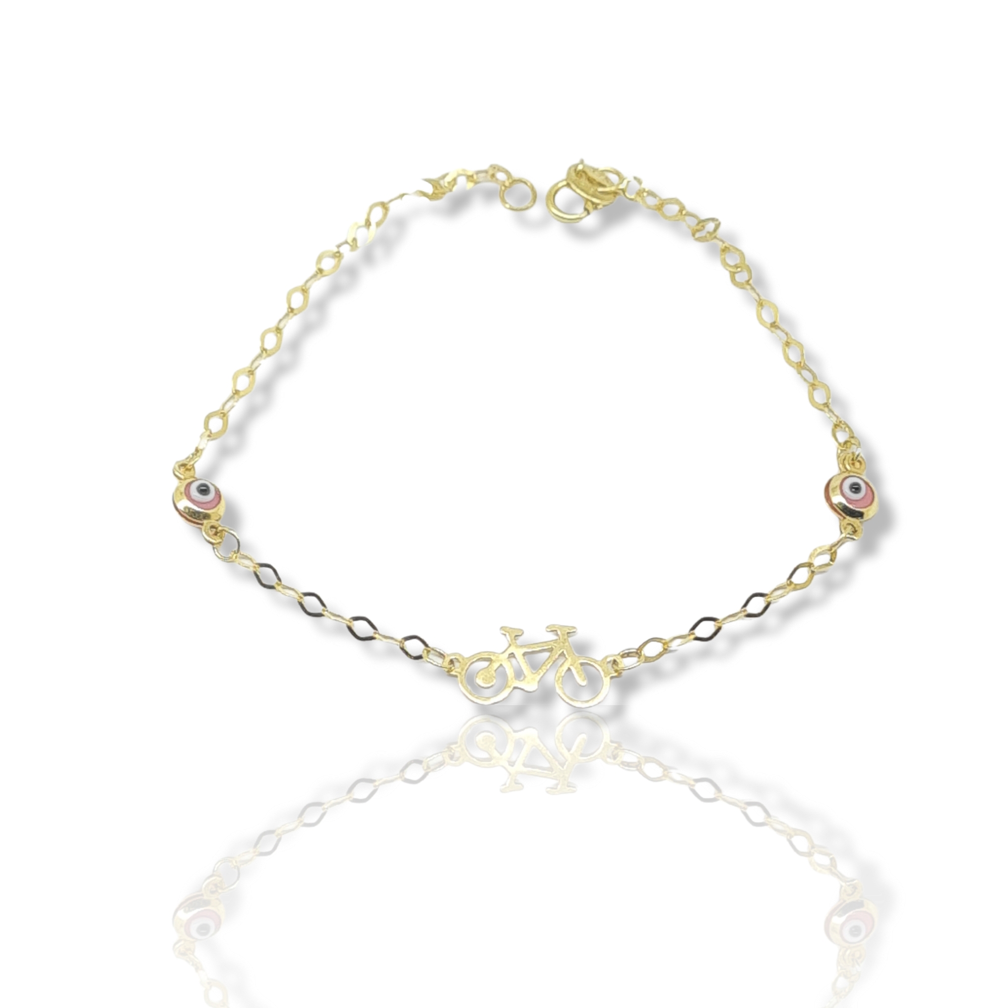 Βραχιόλι χρυσό κ9 με ποδηλατάκι και ματάκια (code AL2361)